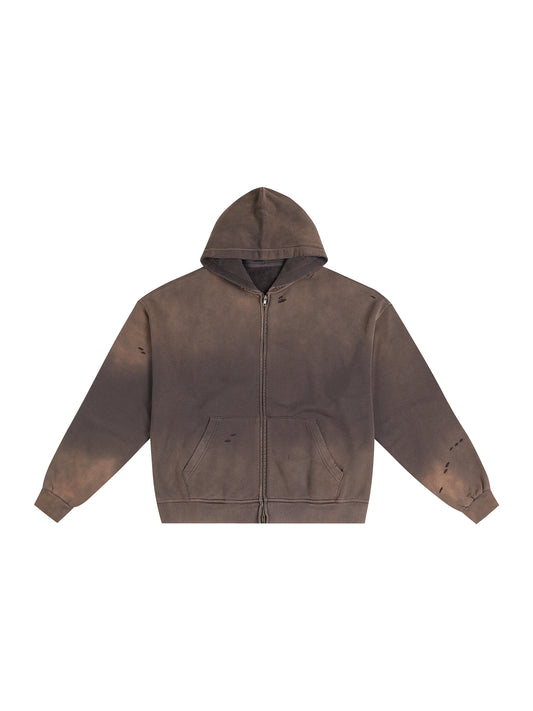 Hand-Frayed Sunfade Zip Hoodie